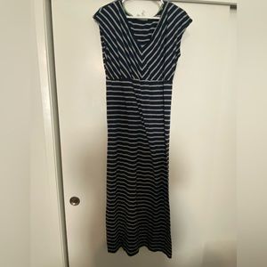Blue and gray stripe maternity dress